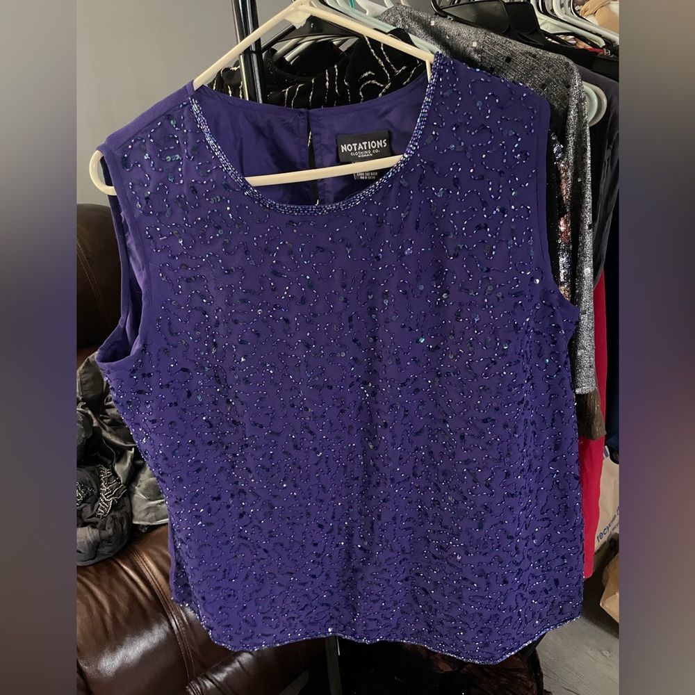 Notations Purple Beaded Sleeveless Tank Top